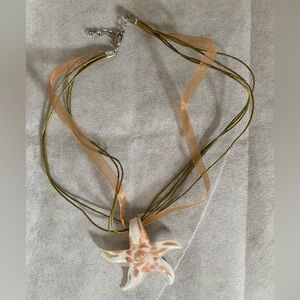 New Starfish Pendant Necklace with Ribbon Accents